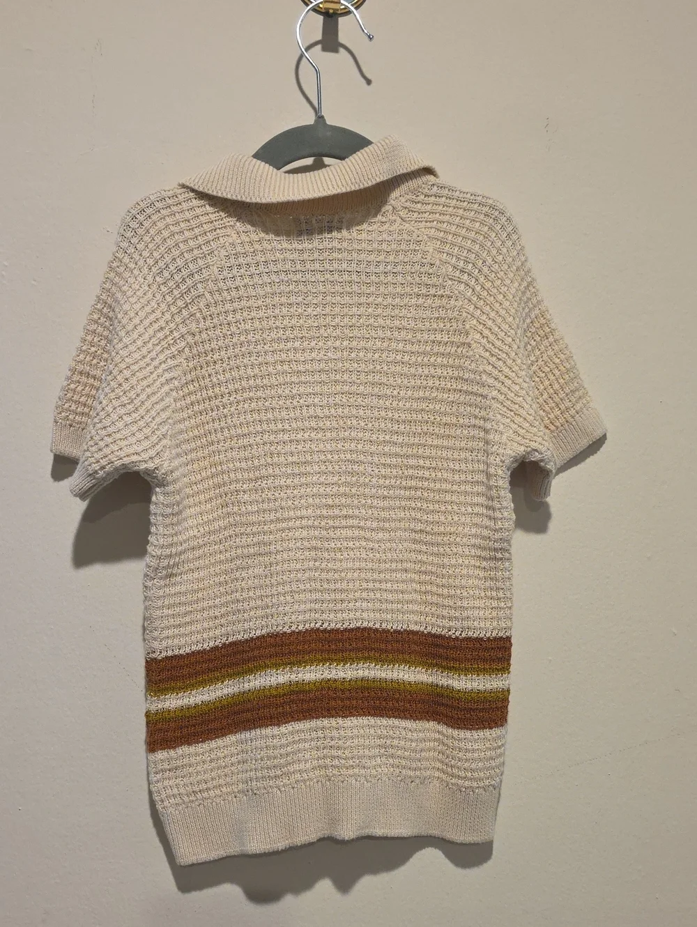Bebe Organic Kids Cream Knit Polo Top with Brown & Olive Stripes Size 6